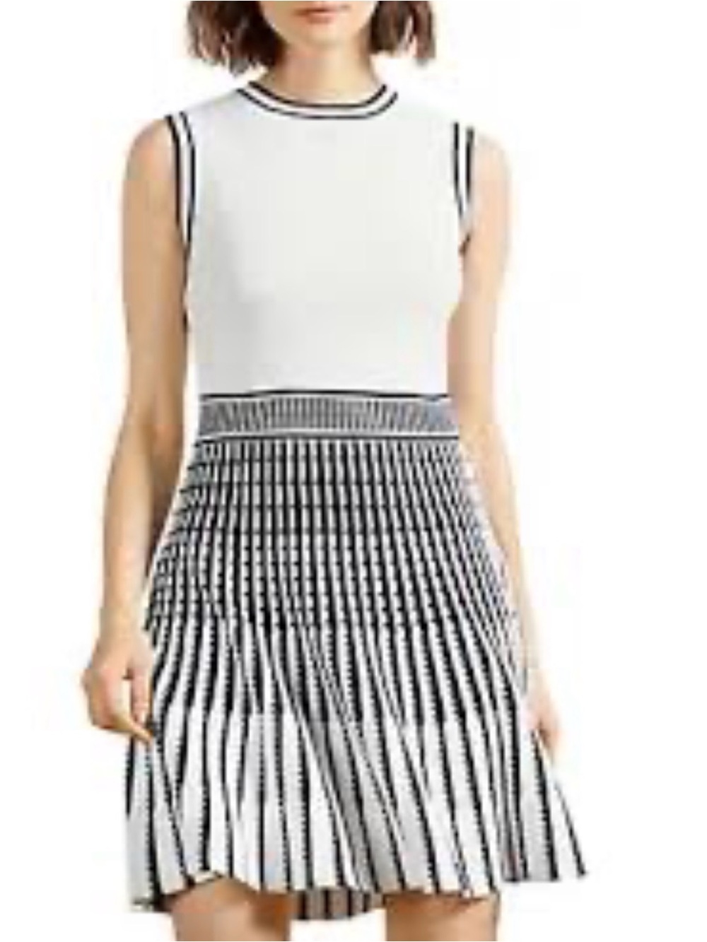 Ted Baker White Sleeveless Top with Black Striped Pleated Skirt